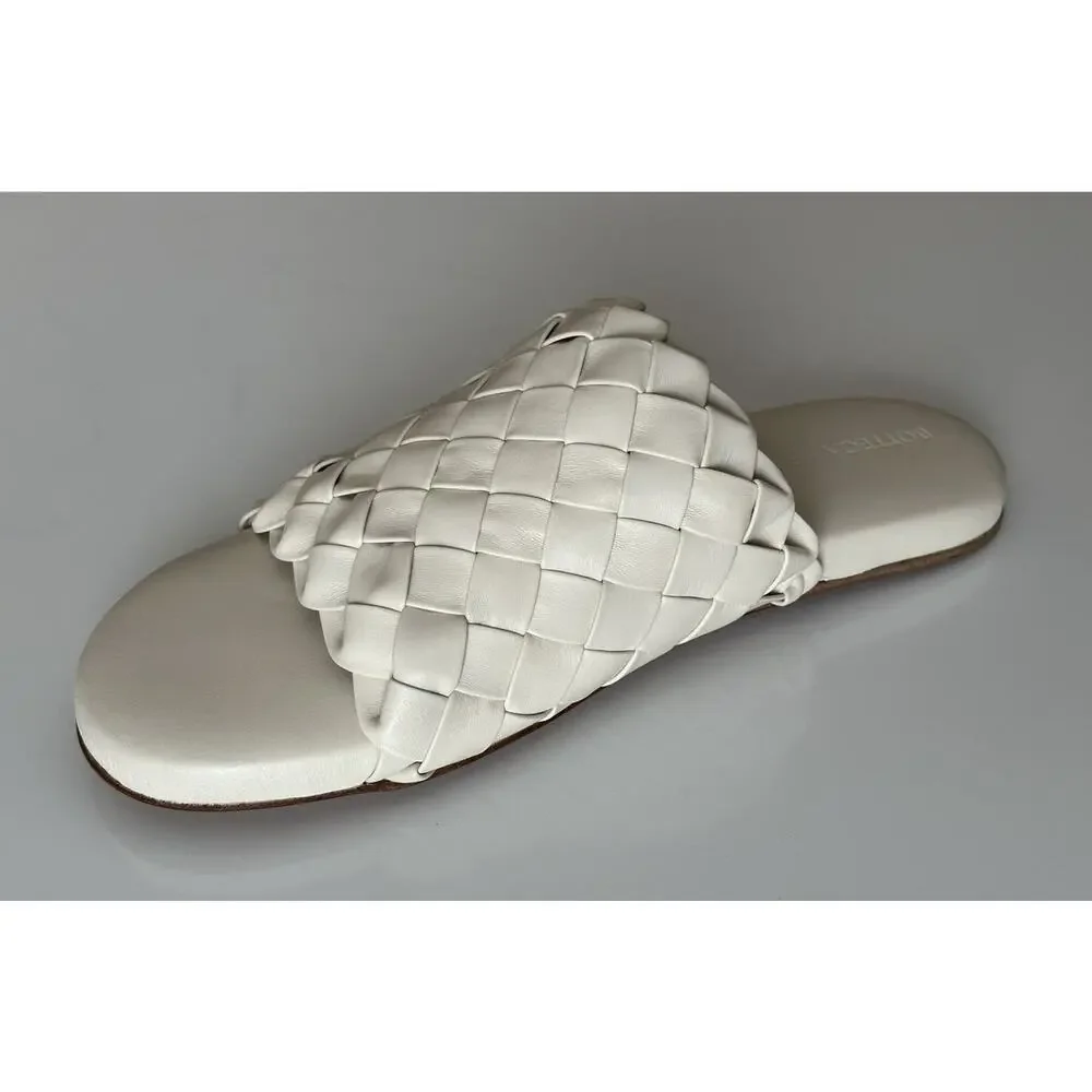 NIB $1150 Bottega Veneta Men's Intrecciato Leather Sandals White 9 US 620298 IT